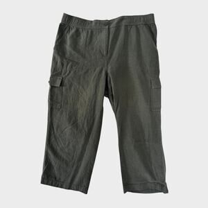 Talbots Size 14 Capri Olive Green Cargo Pants Linen Cotton Blend Pockets